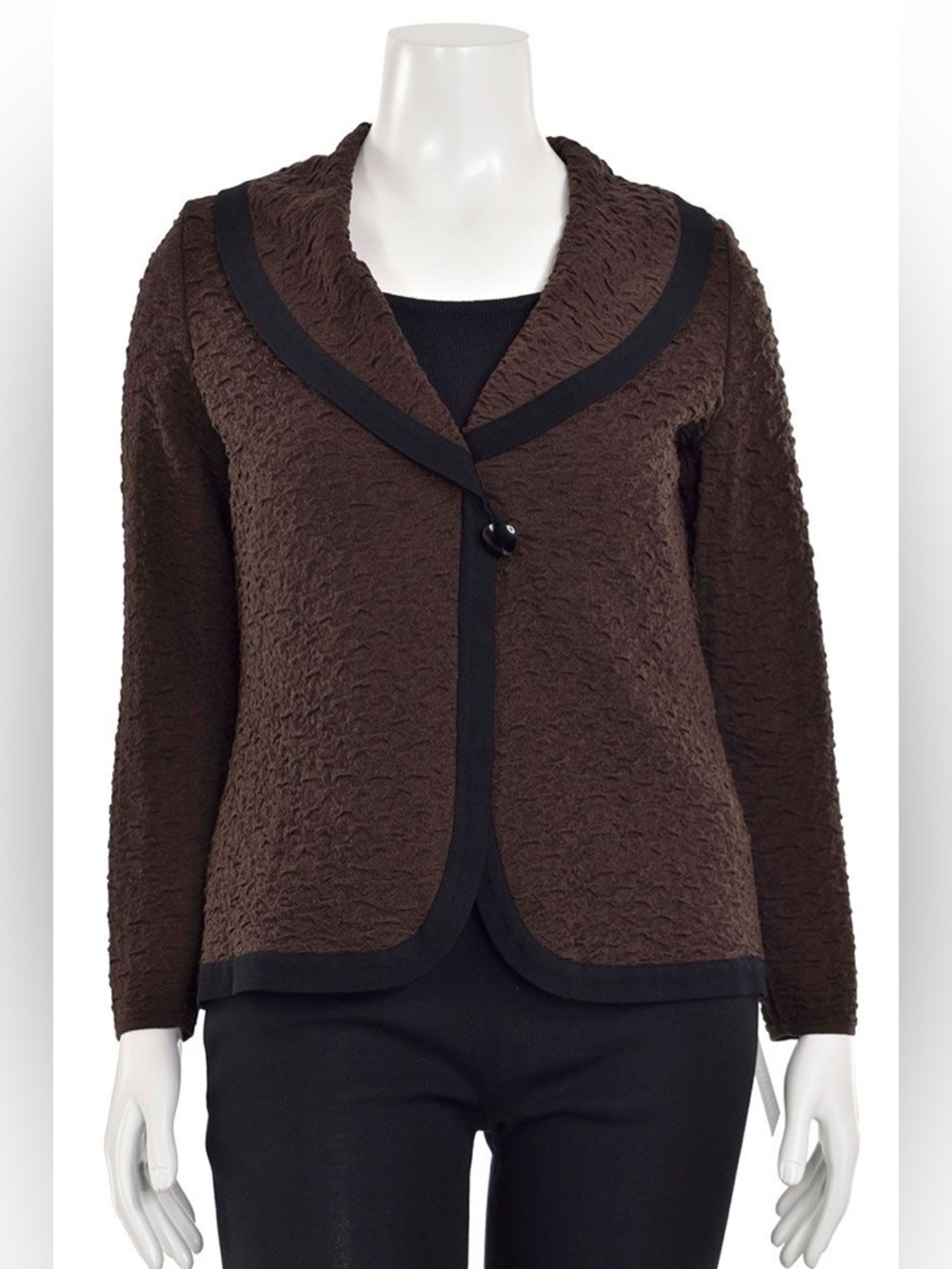 Exclusively Misook Chocolate Brown Shawl Collar Knit Jacket Blazer Size XL